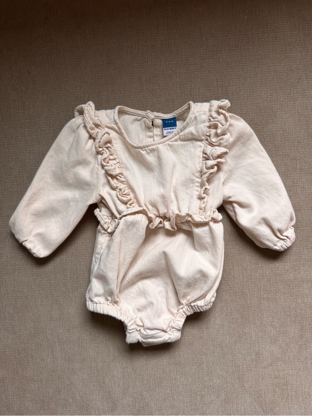 Old Navy Cream Ruffle Long-Sleeve Baby One-Piece Romper